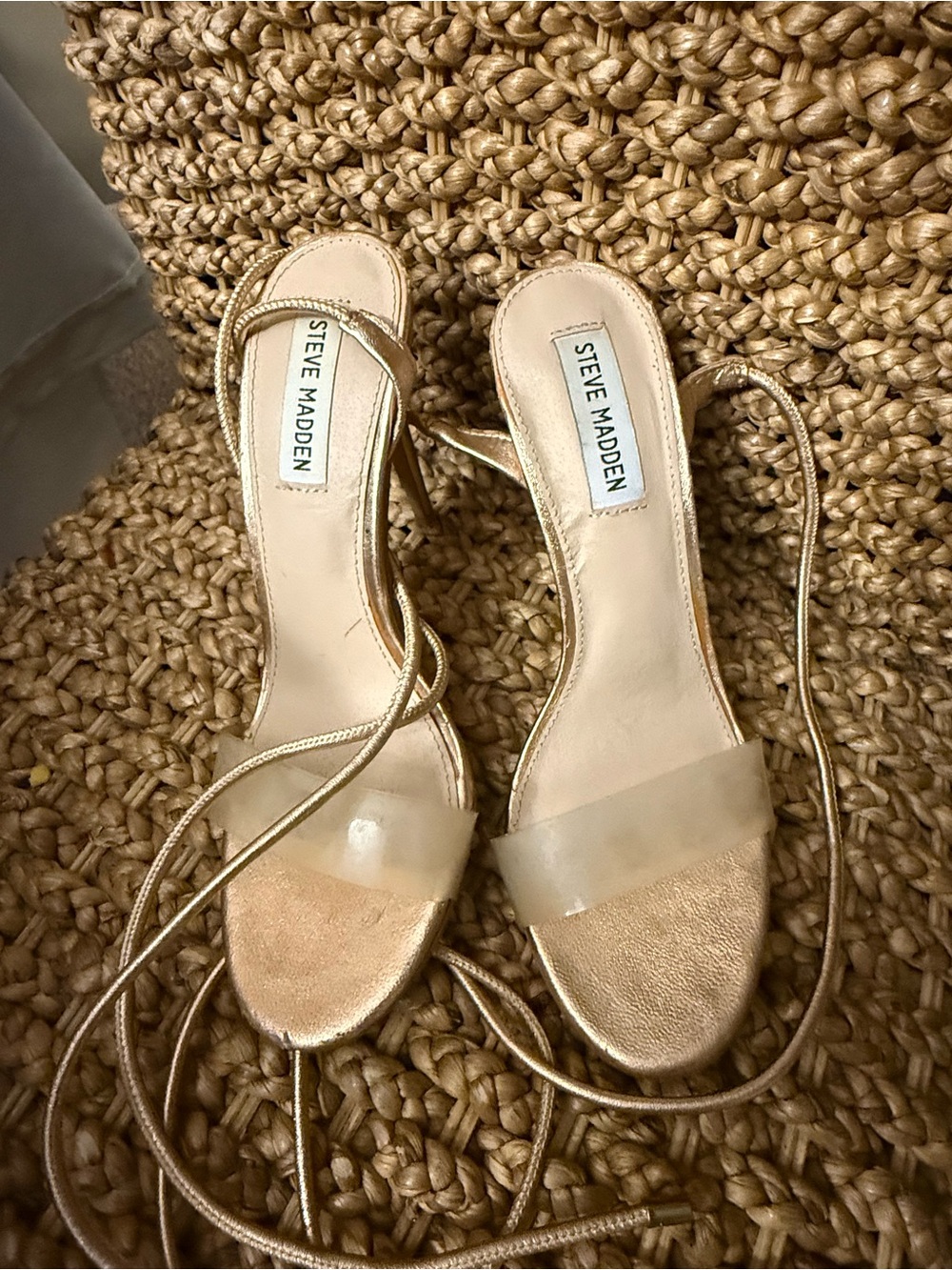 Steve Madden Metallic Gold Lace-Up Clear Strap Heels